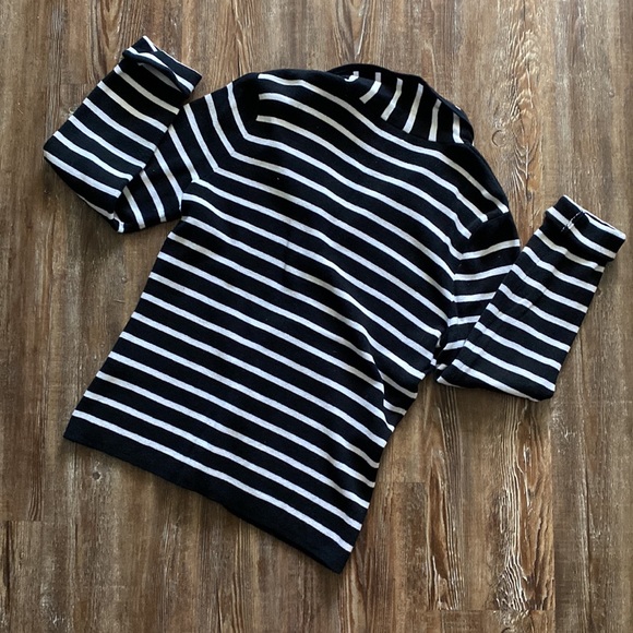 Chaps Black & White Striped Buttoned 100% Cotton Sweater Jacket - Picture 4 of 4